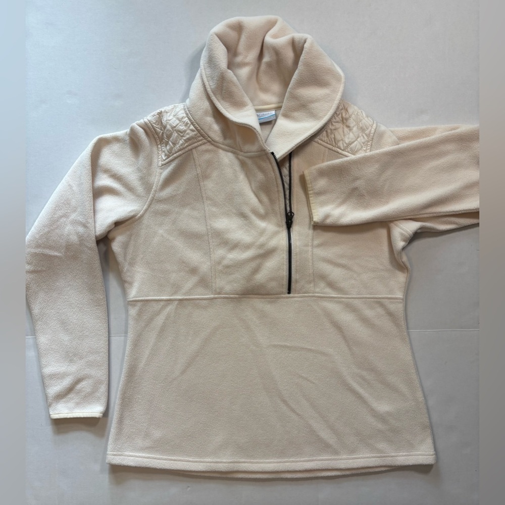 COLUMBIA Off White Cowl Neck 1/4 Zip Fleece Quilted Pullover‎ Jacket Women’s L